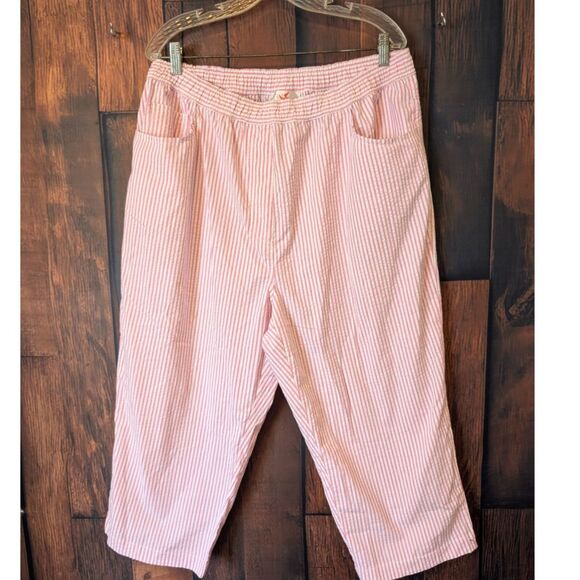 Quacker Factory Pink & White Stripes Seersucker Capri Pants Sz 1X Beachy - Picture 1 of 4